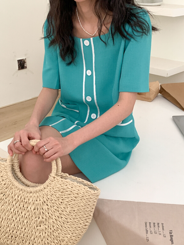New in early summer! [Tn] Korean retro and versatile harbor style short sleeved dress 8239# cqw