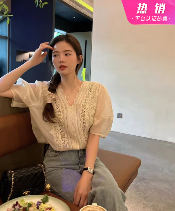 [Sicily] wave edge heavy industry Embroidery Shirt 30639# XJ