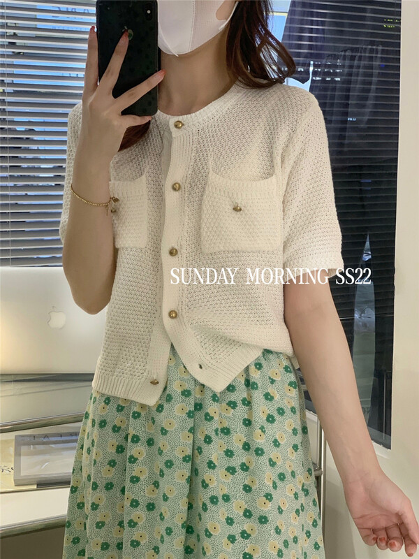 goods in stock! [Sunday morning] Korean version double pocket short sleeved knitted cardigan 109# ZSY