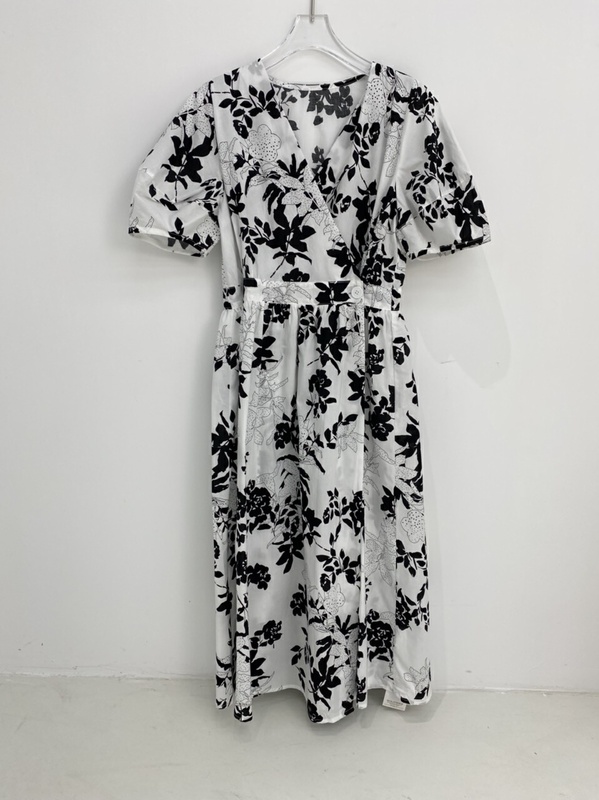 [zicci] French printed V-Neck long waist closing slim dress 106567# lwy