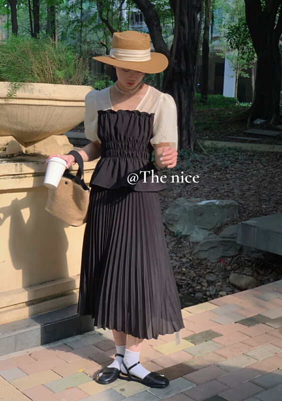 [the nice] simple pleated loose skirt a5025# hjy