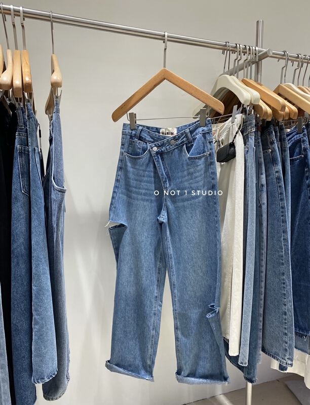 [o not 1] baggy skinny jeans with holes w573# LSW