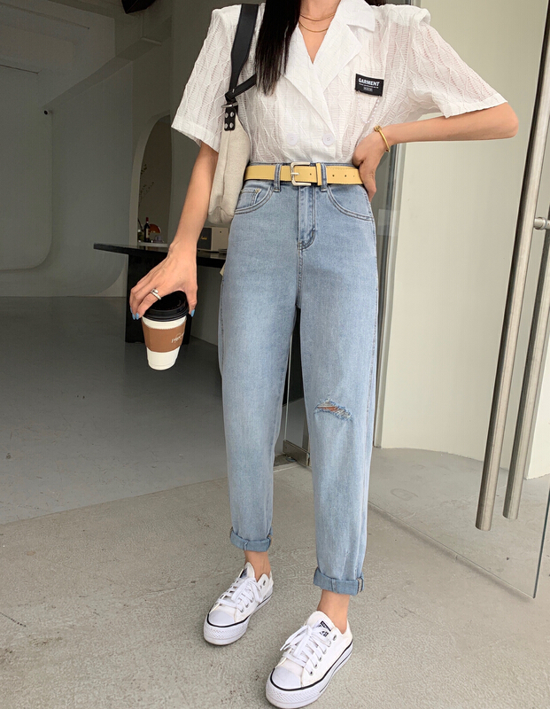 [JFT] simple light color elastic radish jeans (with belt) jft3500# CLS