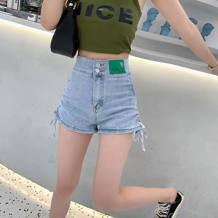 New in early summer! [queen] Korean high waist slim drawstring denim shorts a59892# ozq