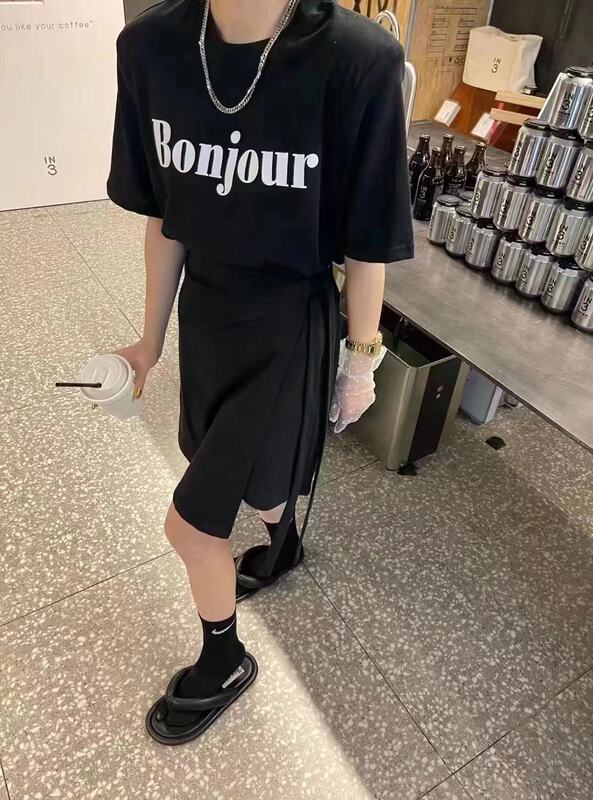 [Nina life] letter printed short sleeve T-shirt + slim skirt set 3972# zxl