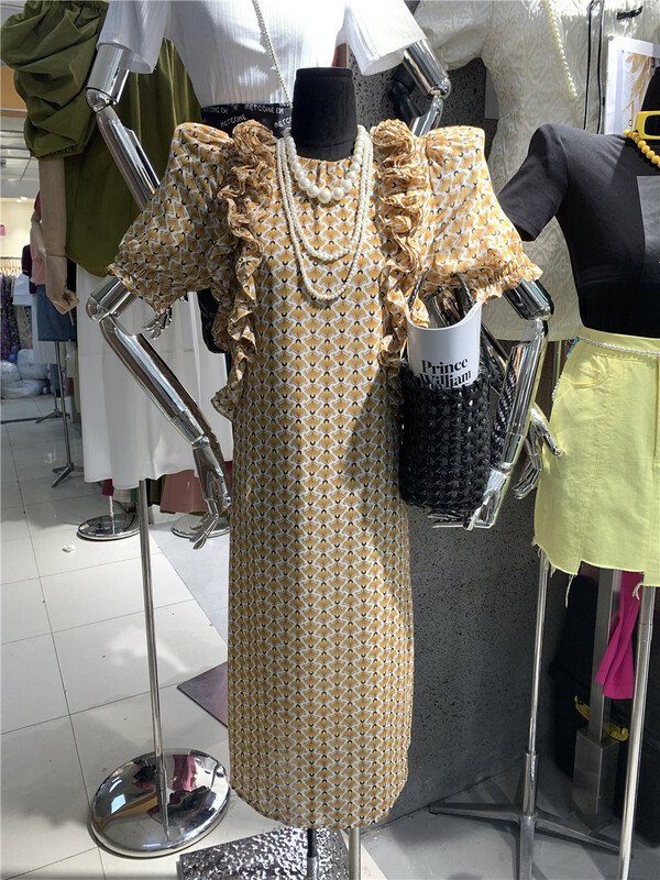 [yixuanru] Vintage Design and color fungus edge casual dress (only dresses) 8310# ozq
