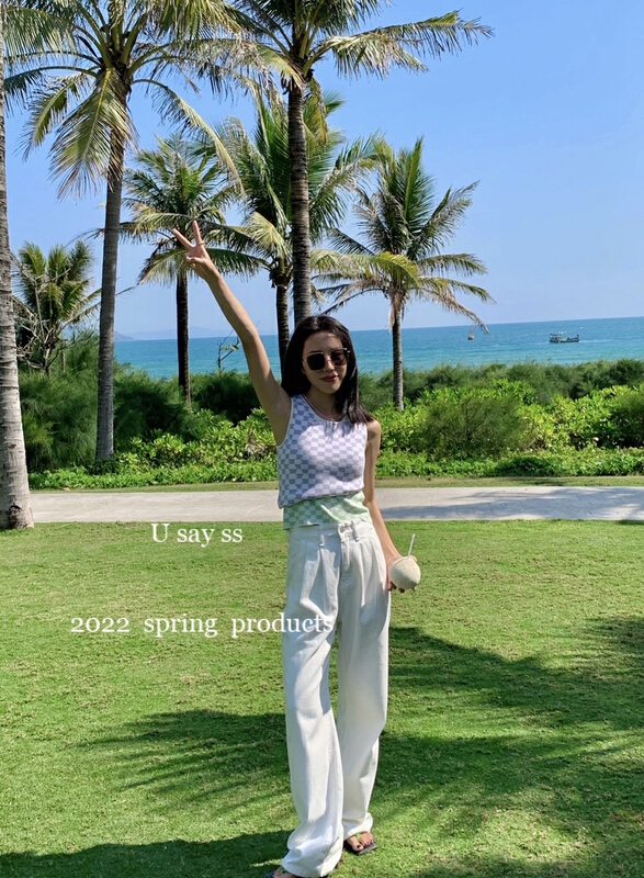 New year in early spring! [u say] contrast checkerboard knitted vest 65215# LSL