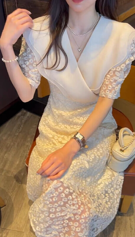 [rasion] French Ruffle Chiffon Lace high waist dress (dress only) 6468# LSL