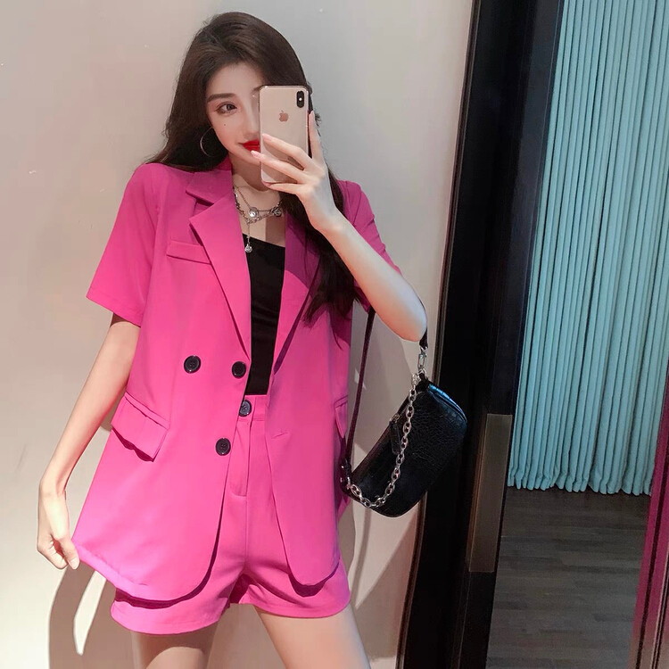 Original price 100.39! [ou zhengsha] Korean style loose short sleeved suit + simple and versatile short trousers suit (only suit) 18739# JJ