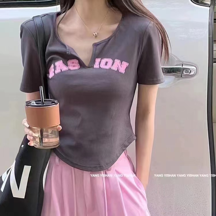 New in early summer! [misu +] Korean alphabet short sleeve T-shirt 6081# ZZL