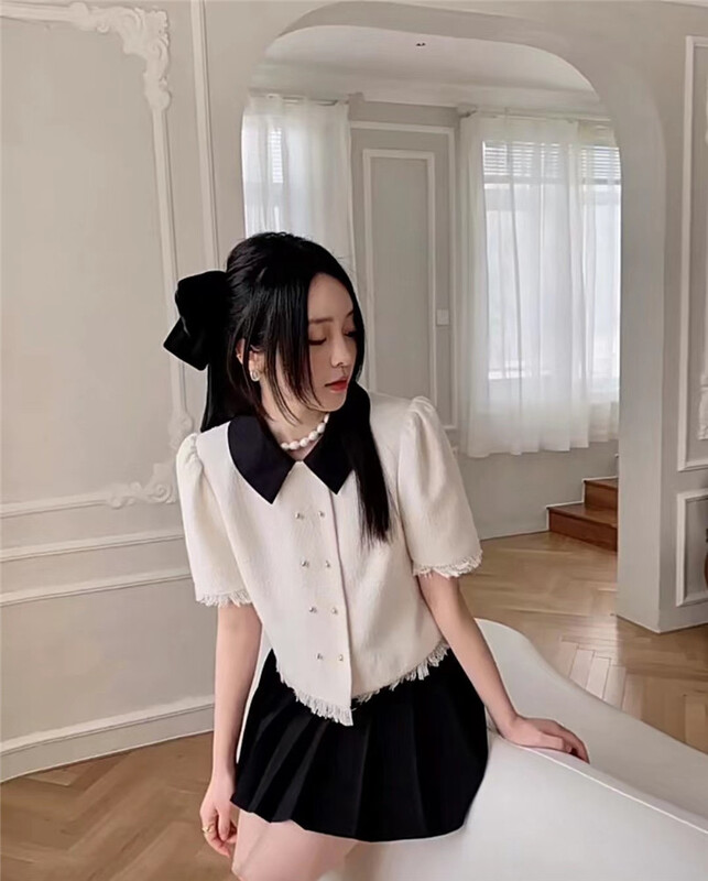 [M queen] xiaoxiangfeng color matching double breasted short coat 6230# HBx