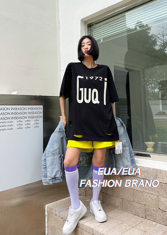 [European and American trend] letter round neck comfortable short sleeve T-shirt (T-shirt only) 12270# L
