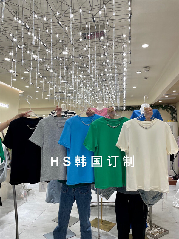 New in early summer! [HS customized in Korea] casual loose round neck short sleeve T-shirt (chain cannot be removed) ys2-9828# hjy