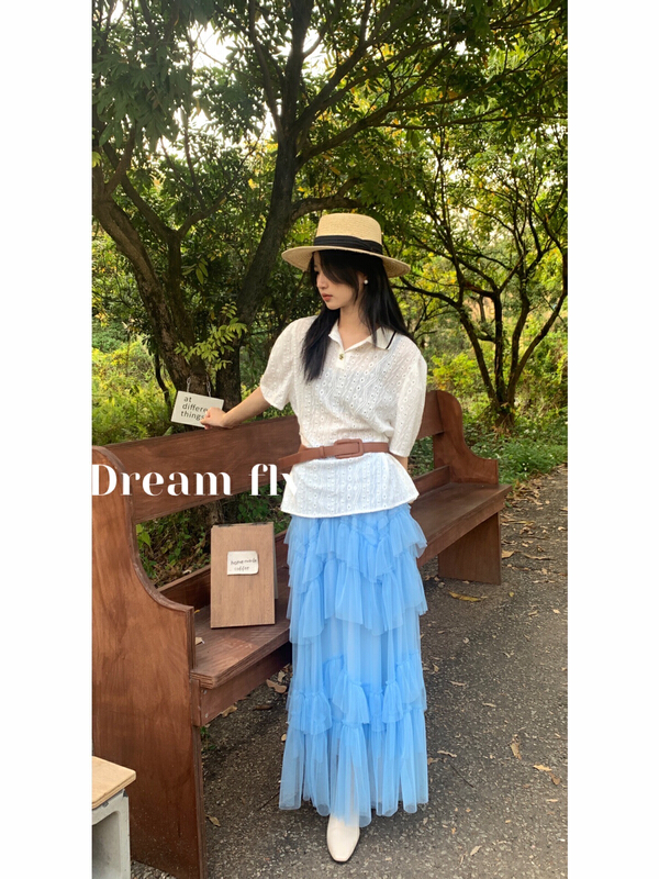 [dream fly] Korean version color contrast edge polo collar bubble sleeve short sleeve T-shirt 61150\xj