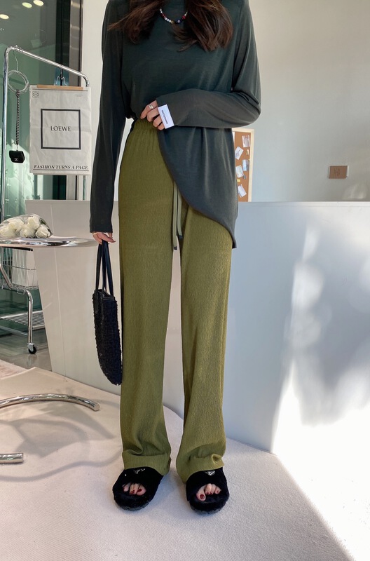 New year in early spring! [modern 197] popular style!! Elastic Waist Wide Leg pure color casual pants 9915# zyh