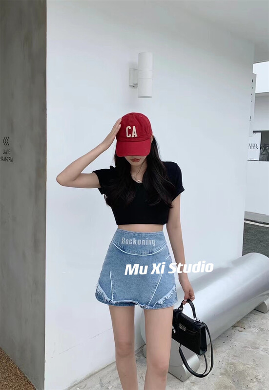 [Muxi] Korean version of versatile letter rough edge design skirt pants ys1-8806# WPL