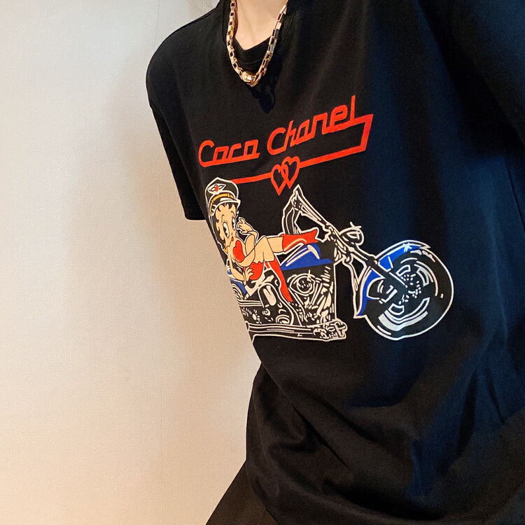 [Nancy] American retro print short sleeve T-shirt 6288# WPL