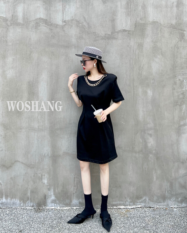 goods in stock! [woshang] temperament chain loose and versatile dress 1189# XYJ