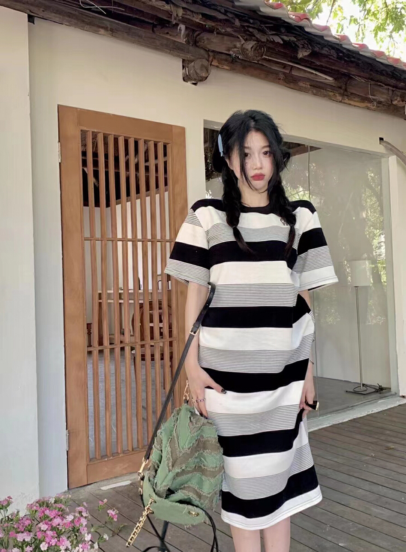 [Tutu] Korean stripe short sleeve dress d020# zxx