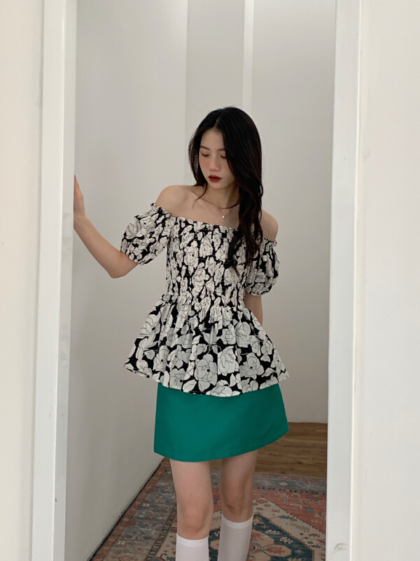 [new open] Vintage small floral one shoulder shirt gy22632# zxl