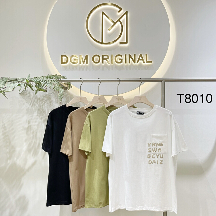 [DGM] cotton pocket foam print loose comfortable short sleeve T-shirt t8010# ZZL