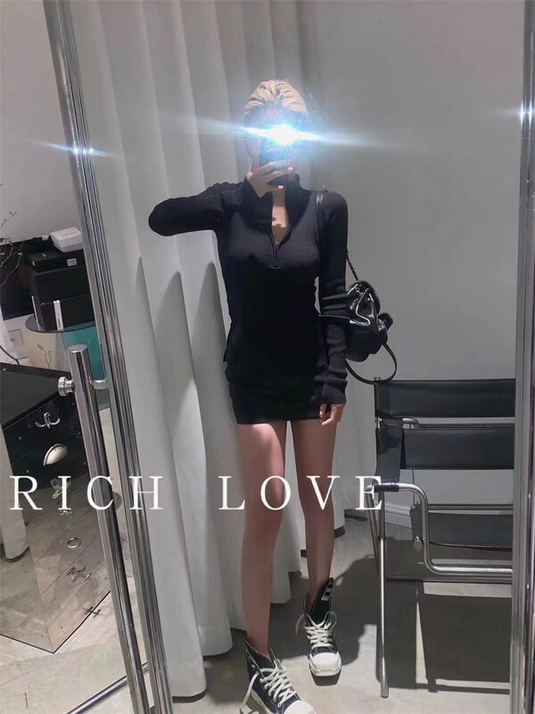 [rich love] solid color slim fit half zipper sweater 6005# WPL