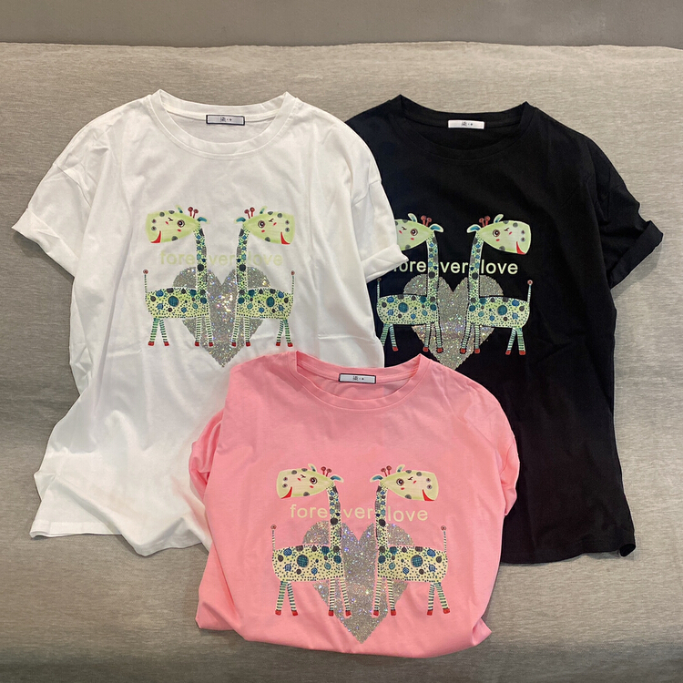 [Qijia +] letter printed loose short sleeve T-shirt 7688# JJ