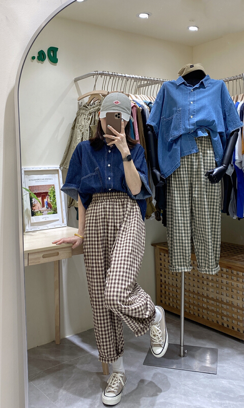 New in early summer! [da. 7] fashionable and versatile loose and thin Plaid casual pants (only casual pants) 8891# LSL