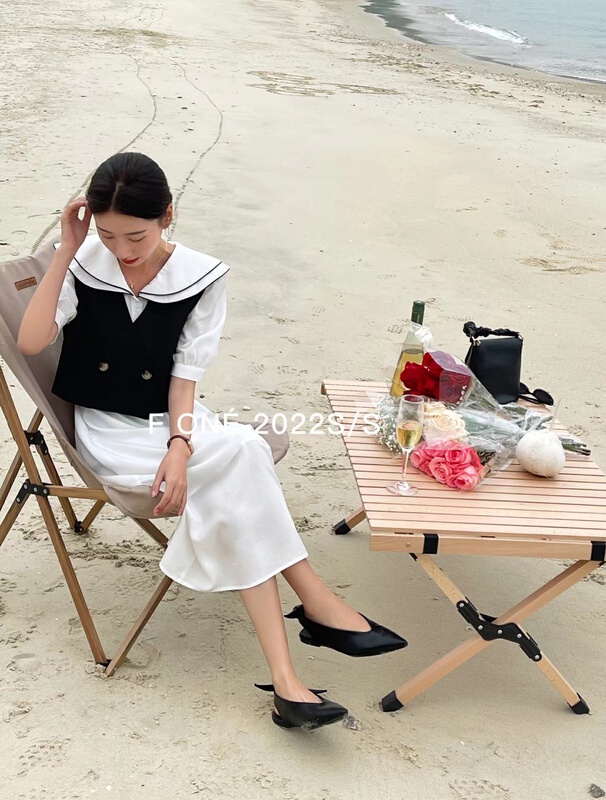 New year in early spring! [f one] Korean double-layer Navy collar lined dress + vest suit 56215# WPL
