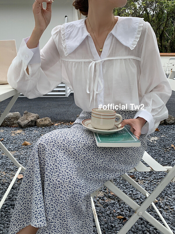 New in early summer! [TW2] Korean style gentle lotus leaf lace up blouse 15258# HBx