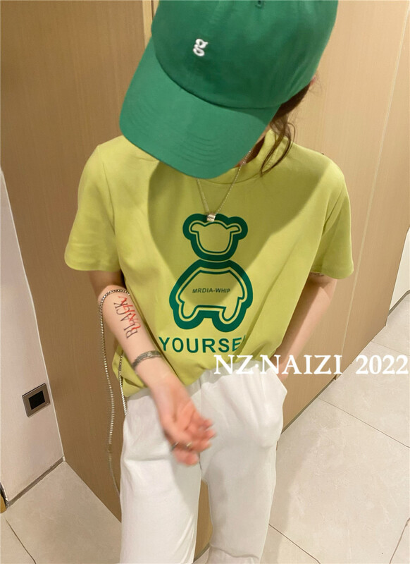 [Naizi] round neck loose print short sleeve T-shirt 8082# ozq