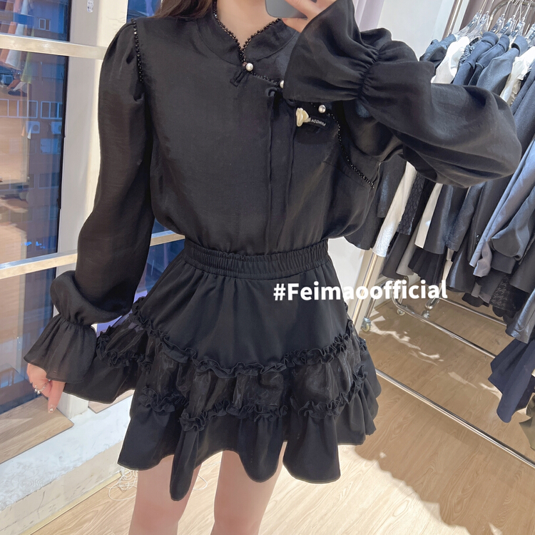 【FEIMAO菲貓】國風氣質盤扣泡泡袖襯衫  YM-9773#  LSL