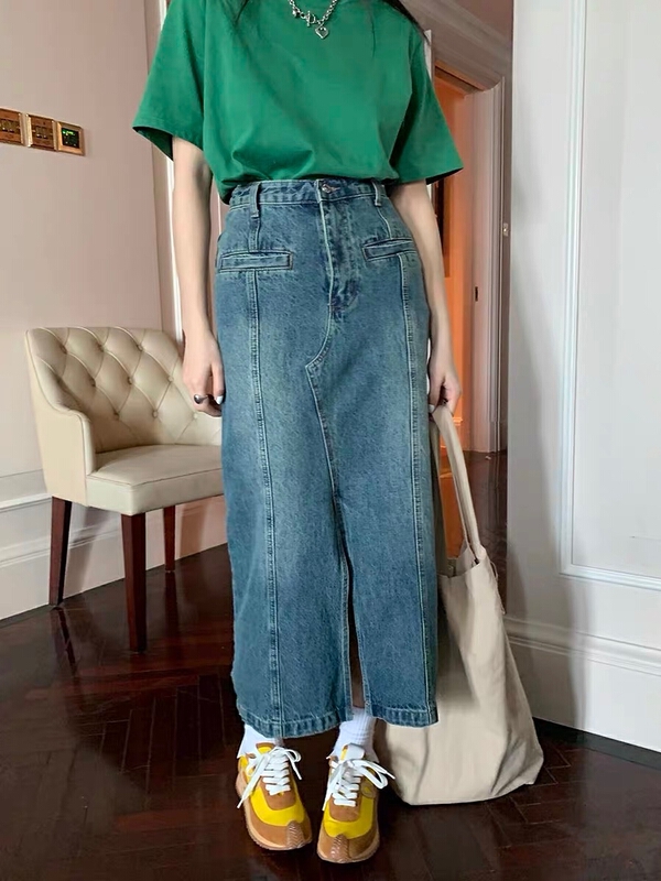 New year in early spring! [trust me] slit slim denim skirt 67550# ozq