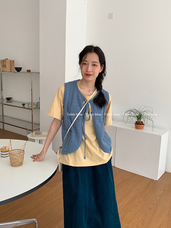 New year in early spring! [table blue] Korean Ladies lace up vest 2050# LSW