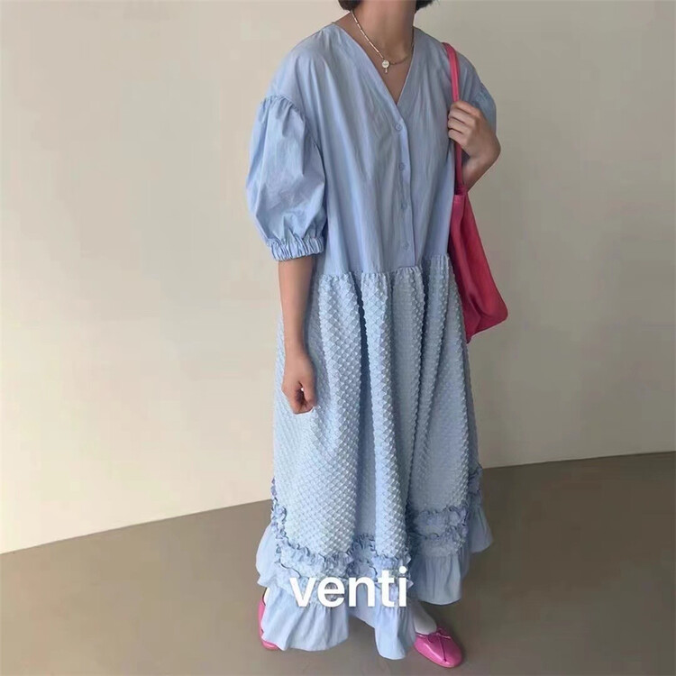 【 rich rich 】 crimp short sleeve design dress (with detachable collar) 2533\gyj