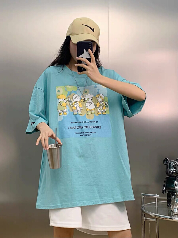 [lab eeda] Korean version of sweet cool style design sense of minority cartoon printed short sleeve T-shirt 3049# ozq