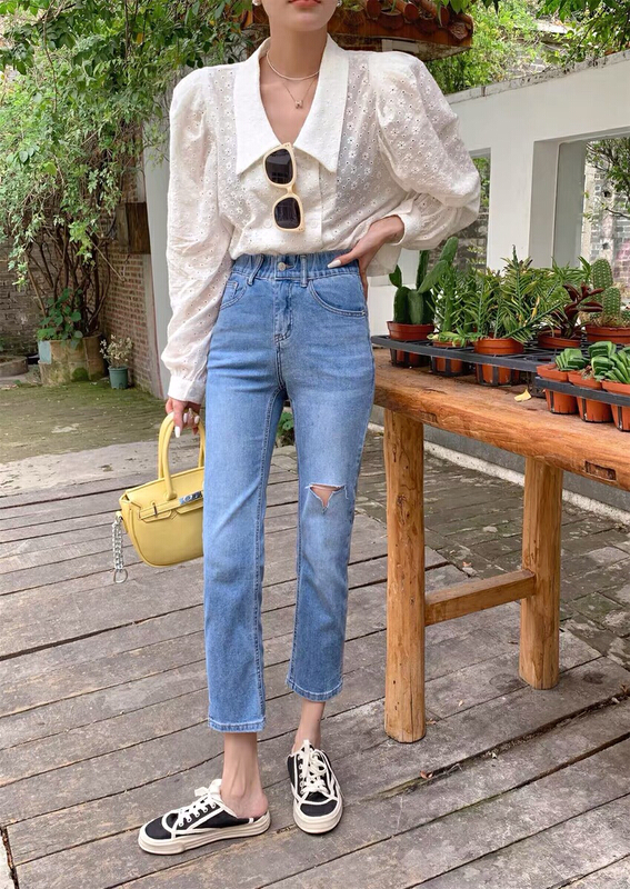 [lsjd] pierced, simple, comfortable and slim jeans mt6502# WTT