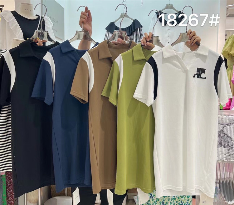 【D-ONE】Polo領寬鬆拼色連衣裙  18267#  XJ