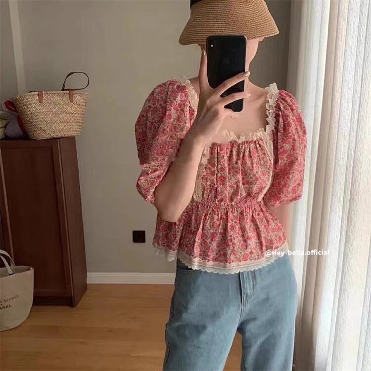 [hey Bella] broken flower comfortable Korean small shirt ys1-23361# ll