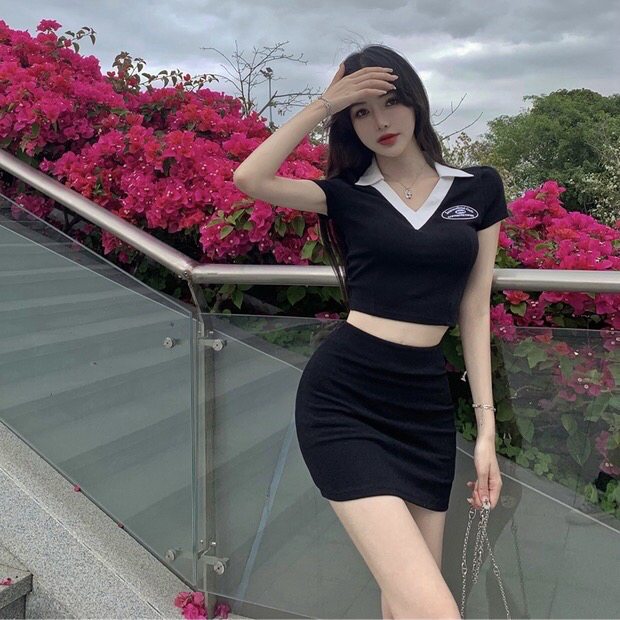 [fan fan] fashion Han fan'er hot girl short sleeved T-shirt + slim skirt suit 5712# JJ
