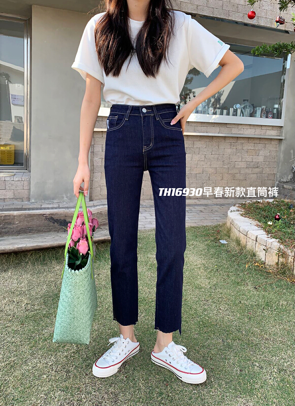 New year in early spring! [T.H] Korean version simple high waist straight jeans 16930# LSW