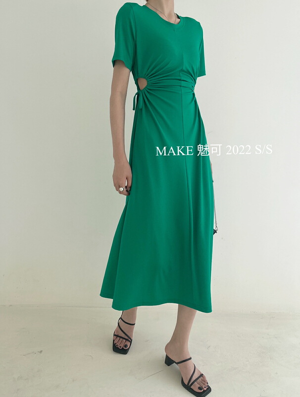 New in early summer! [make Meike] elegant temperament double waist drawstring lace up chic dress 50037# XJ