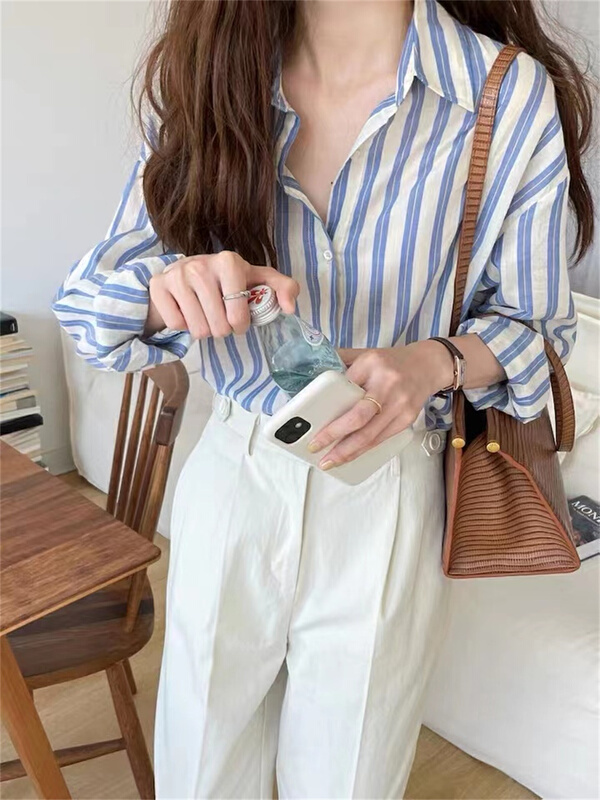 New in early summer! [n.i.c] Korean loose stripe shirt n1515# ZSY