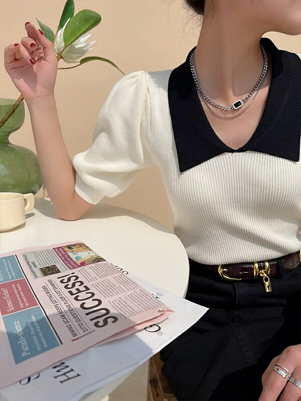 [S.J] Korean color matching short sweater 6805# LSW