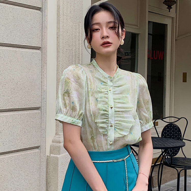 [Hanna Hanna] temperament commuter printed shirt m10007# XJ