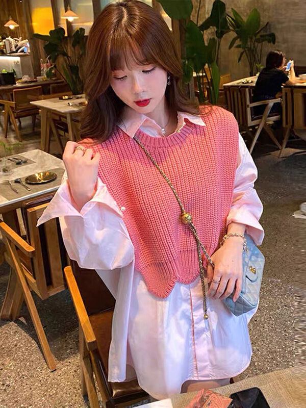 Original price 68.80! New year in early spring! [JH] net red solid color shirt + woolen vest suit (suit only) 40821# PCZ