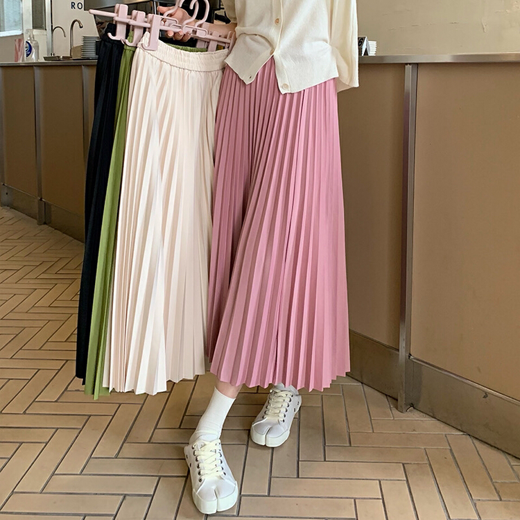 New year in early spring! [timely rain] Han Feng ins sweet and gentle candy color hanging feeling pleated elastic waist skirt f1219# WPL