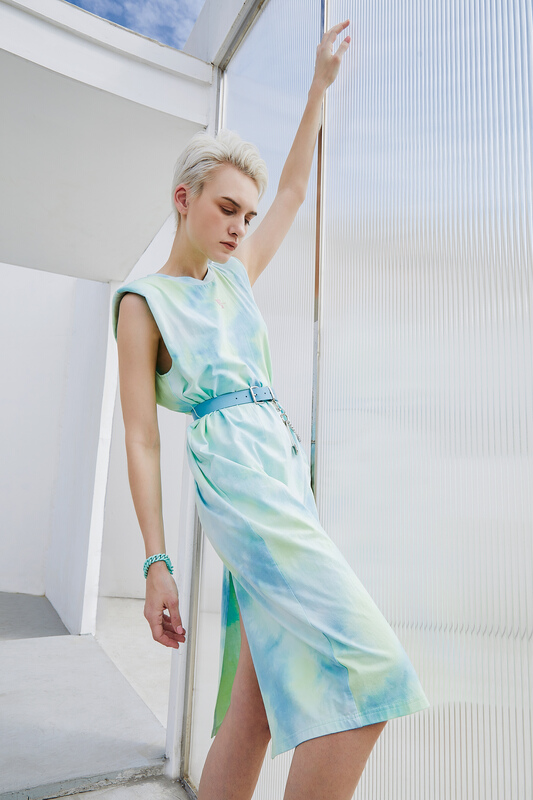 [kunswear] tie dyed fashion loose dress (with belt) 66299# XYJ