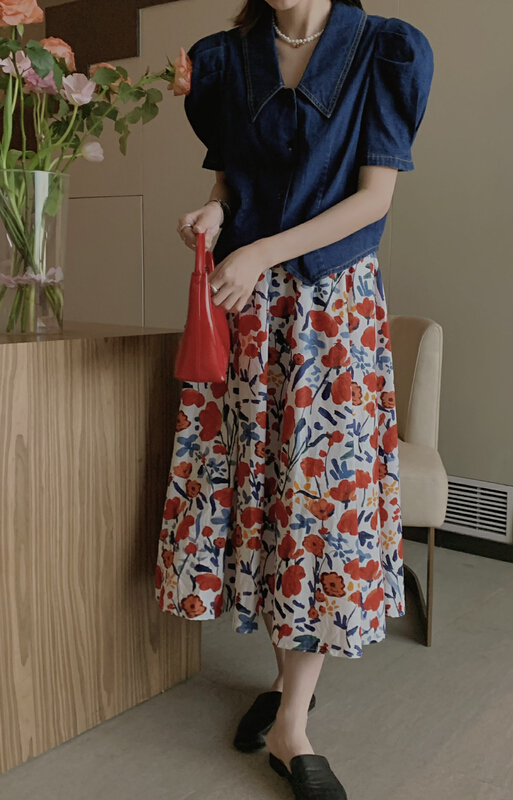 New in early summer! [finoa] Korean casual floral skirt 10442# CLS