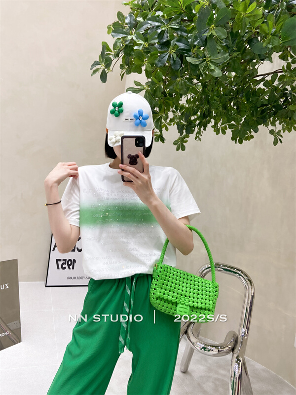 [NN] niche design English hot drill short sleeve T-shirt 8553# XYY